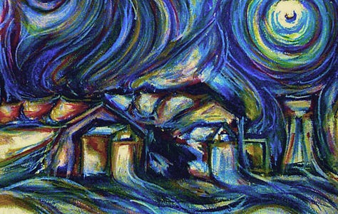 Paintings by Jae Jerkins: Florida Moonrise, Vader, Starry Night in Arabia