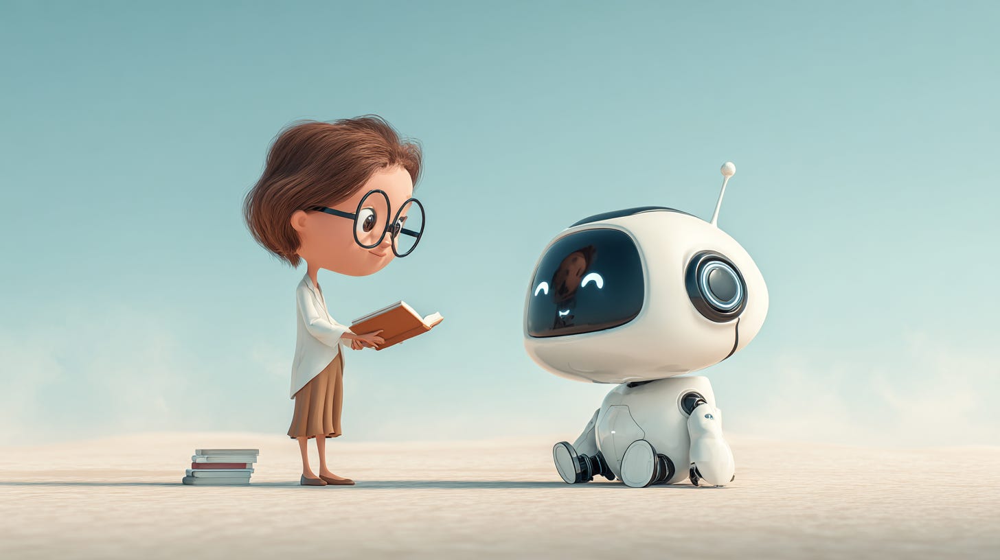 human reading to robot in a desert