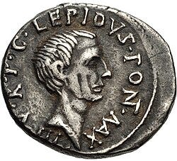 Ancient Roman coin depicting Lepidus