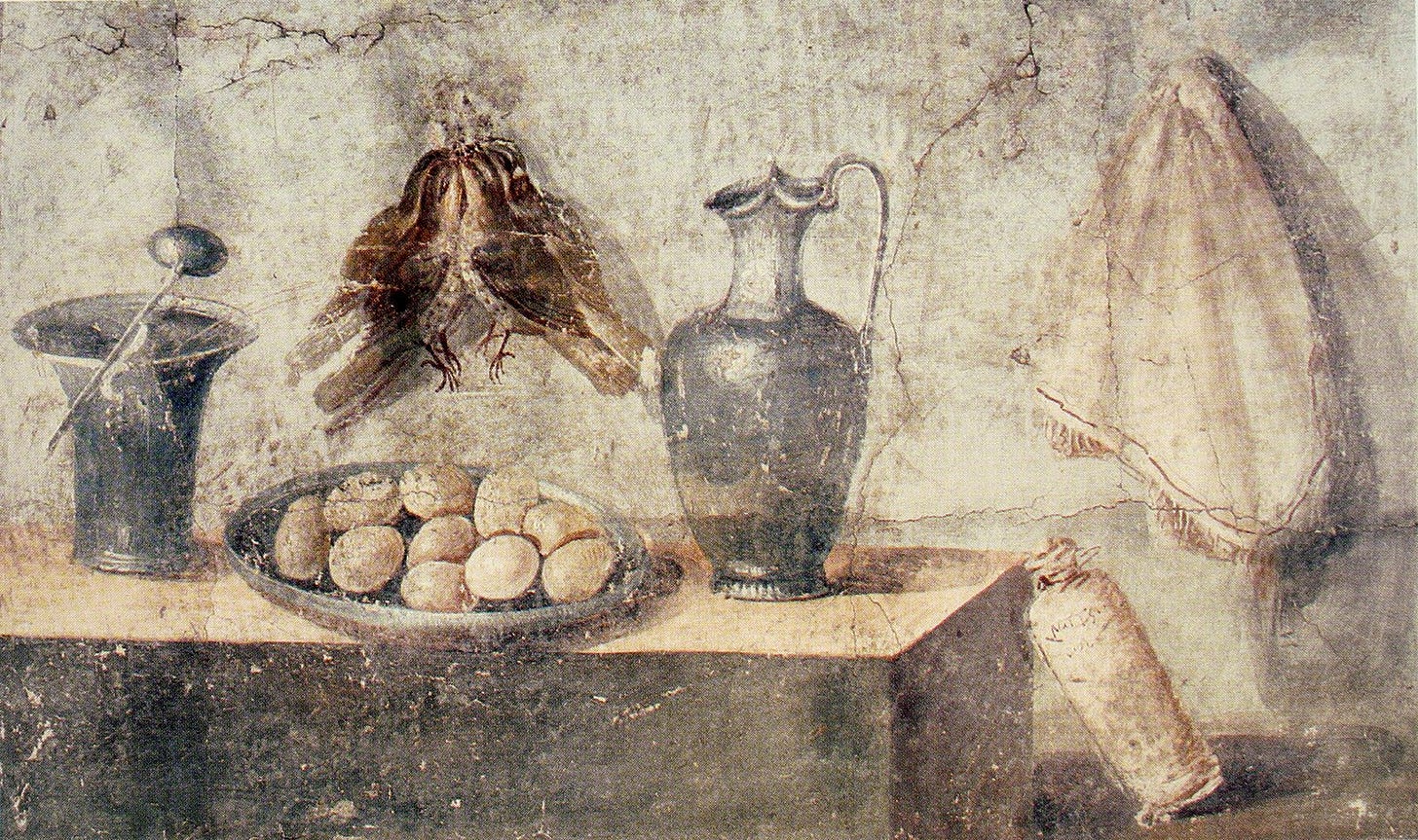 Ancient Roman fresco of food arranged on shelves