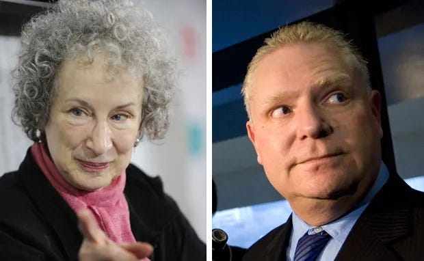 Look at this picture of Margaret Atwood and Doug Ford