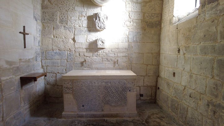 The chancel and altar in St. Laurence Church, The Saxon Church, Bradford on Avon, Wiltshire