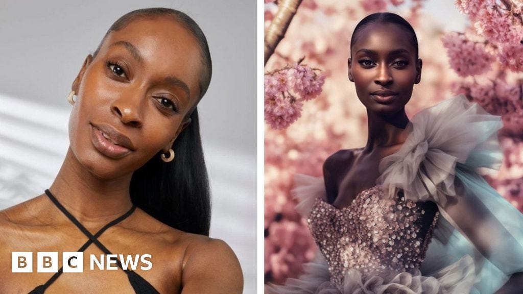 Model Alexsandrah, left, alongside her AI twin