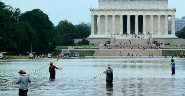Trump says repair work to begin 'immediately' on beleaguered reflecting pool  | Washington DC | The Guardian