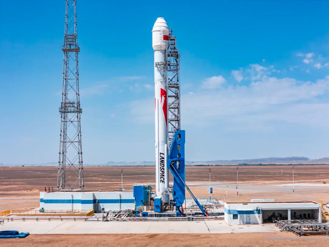The Zhuque-2E Y3 launch vehicle at Launch Area 96A ahead of its flight.