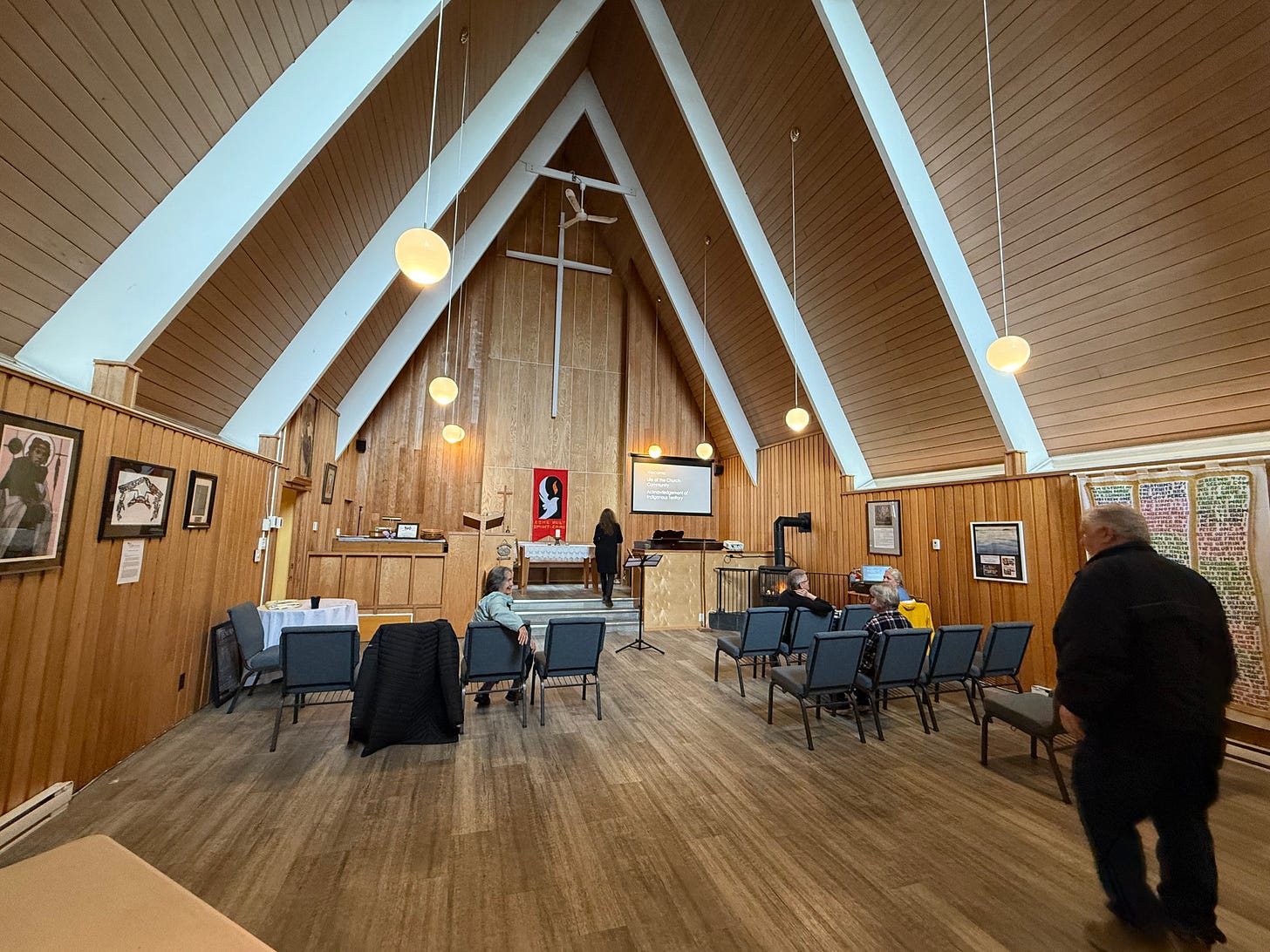 The inside of the small A-Frame church in Port McNeill, BC The inside of the small A-Frame church in Port McNeill, BC