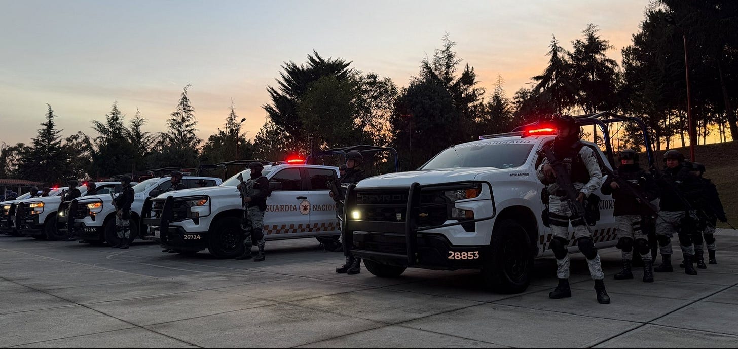 10,000 Mexican National Guard troops (like those shown here) are being sent to its border with the US as part of a joint security agreement. 10,000 Mexican National Guard troops (like those shown here) are being sent to its border with the US as part of a joint security agreement.