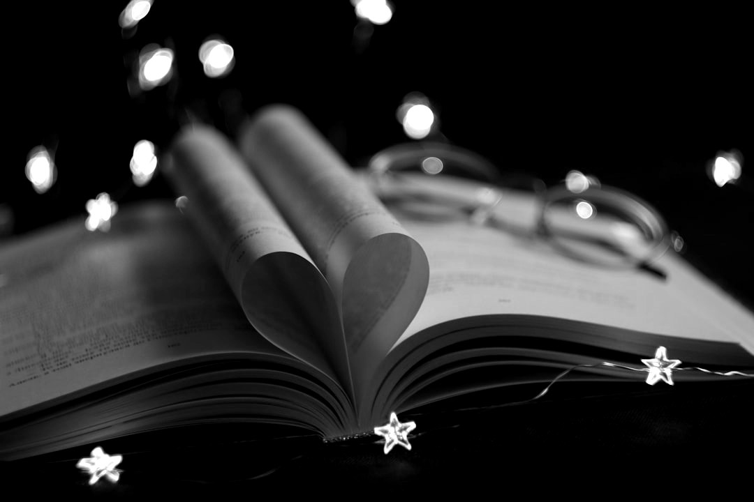 An open book with a string of lights on it