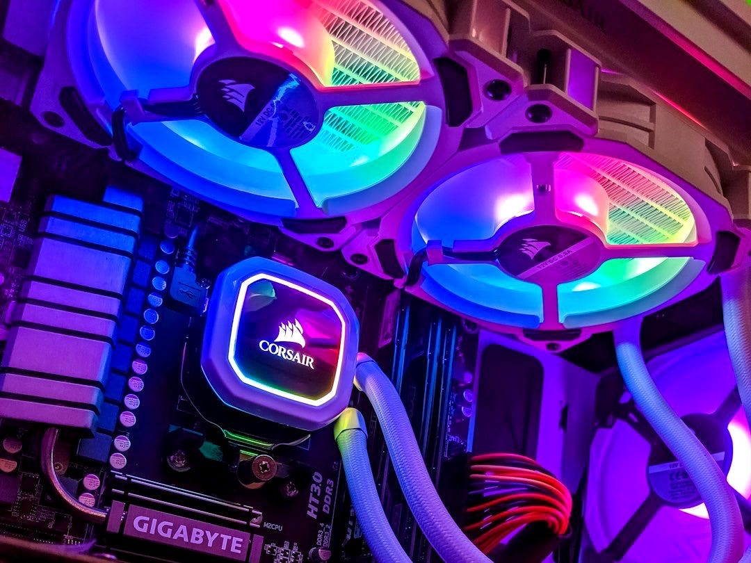 black and blue computer tower