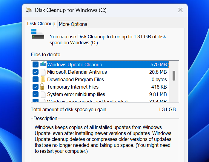 Disk Cleanup on Windows 11.