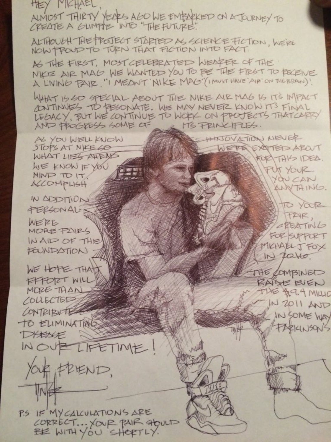 Tinker Hatfield's letter to Michael J. Fox, 2015 Tinker Hatfield's letter to Michael J. Fox, 2015