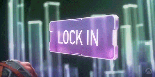 A finger pressing a large virtual button that says lock in.