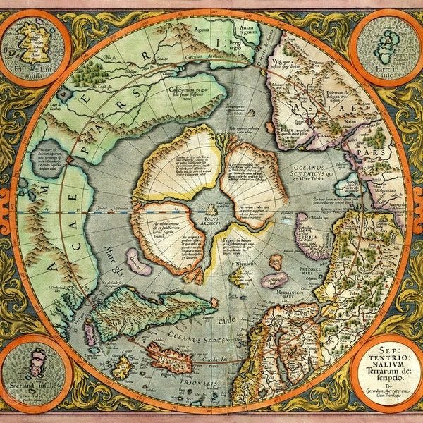 Antique map art prints, First Noth Pole map Print, Septentrionalium Terrarum Gerardus Mercator FINE ART PRINT, map reproduction, art posters Antique map art prints, First Noth Pole map Print, Septentrionalium Terrarum Gerardus Mercator FINE ART PRINT, map reproduction, art posters