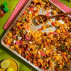 sheet pan chorizo, corn & potatoes with chili crisp butter