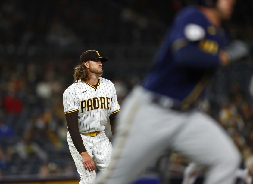 Feeling the Burnes: Padres blanked as big inning sinks Paddack - The San  Diego Union-Tribune