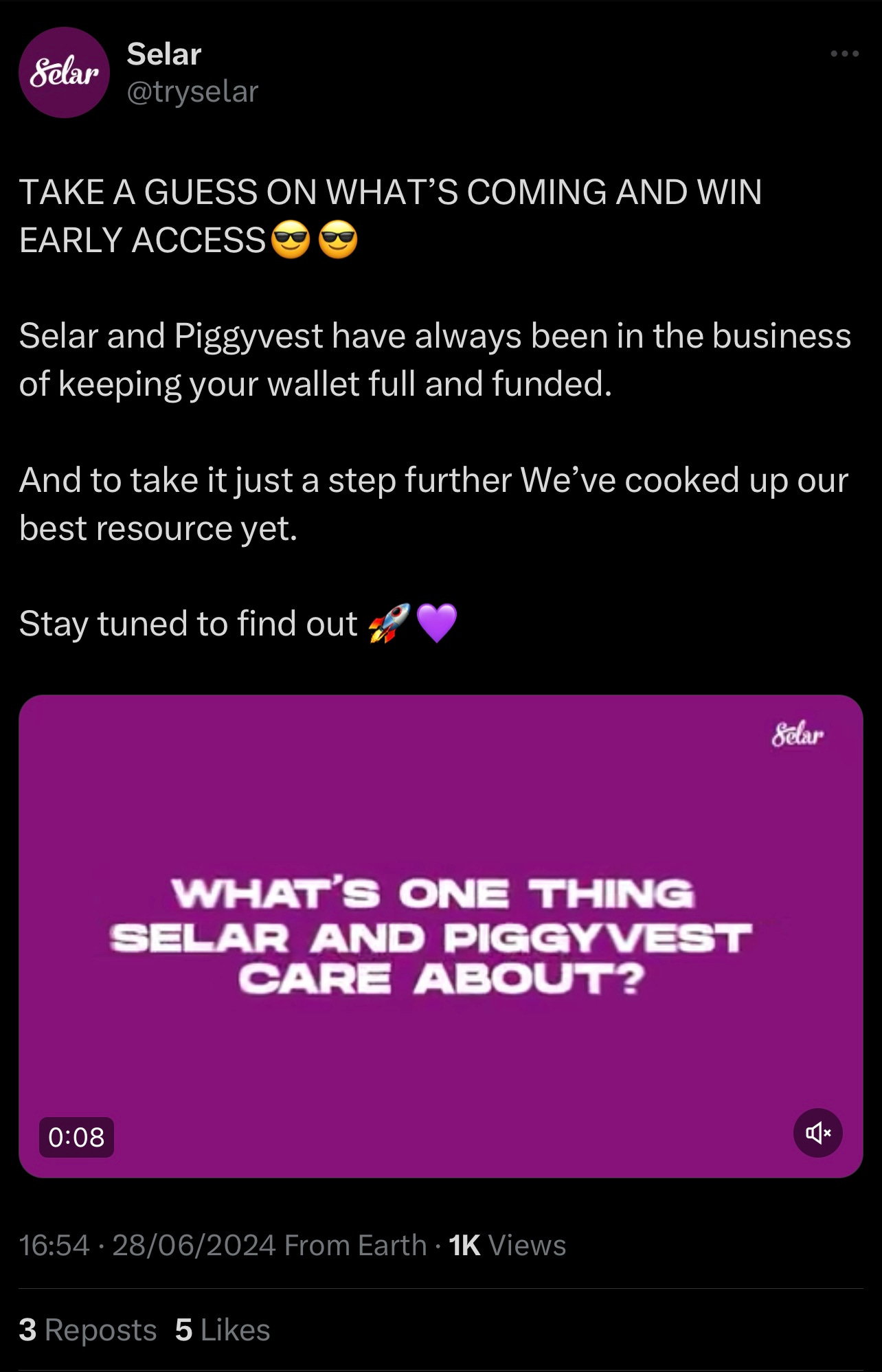 Selar's tweet announcing their partnership with Piggyvest