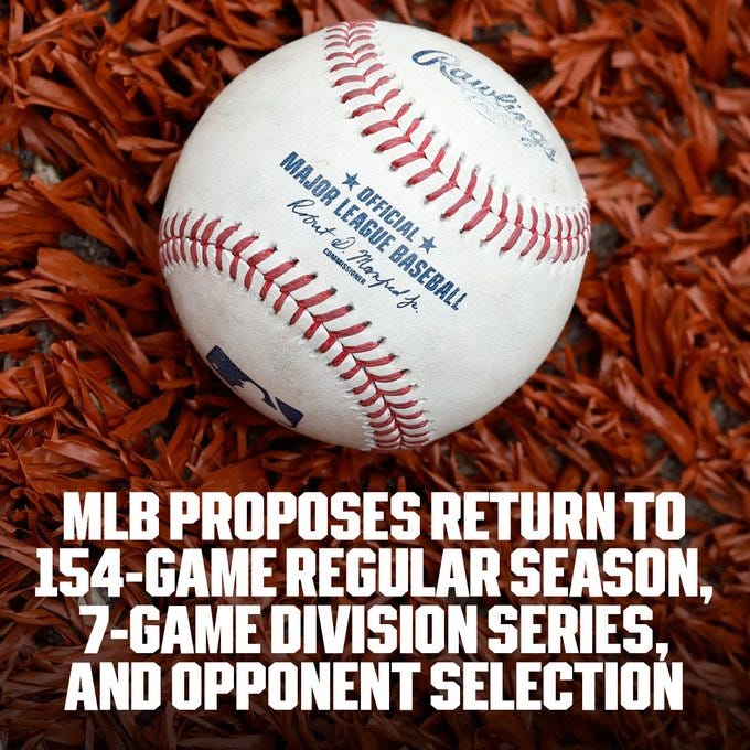 MLB Proposes Return To 154-Game Regular Season, 7-Game Division Series, And Opponent Selection MLB Proposes Return To 154-Game Regular Season, 7-Game Division Series, And Opponent Selection