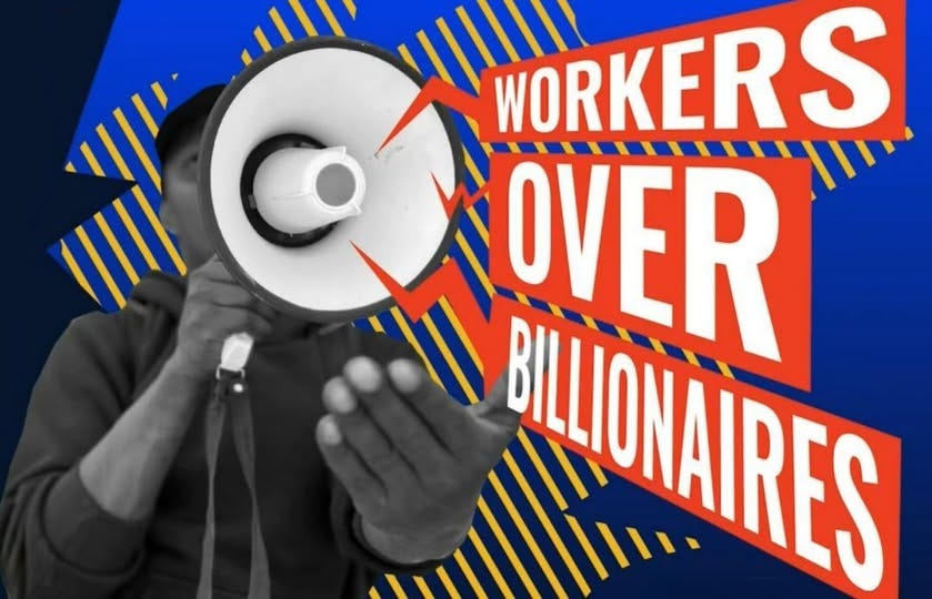 May be a graphic of 1 person and text that says 'AOVER OVER WORKERS M BLINAIRES'