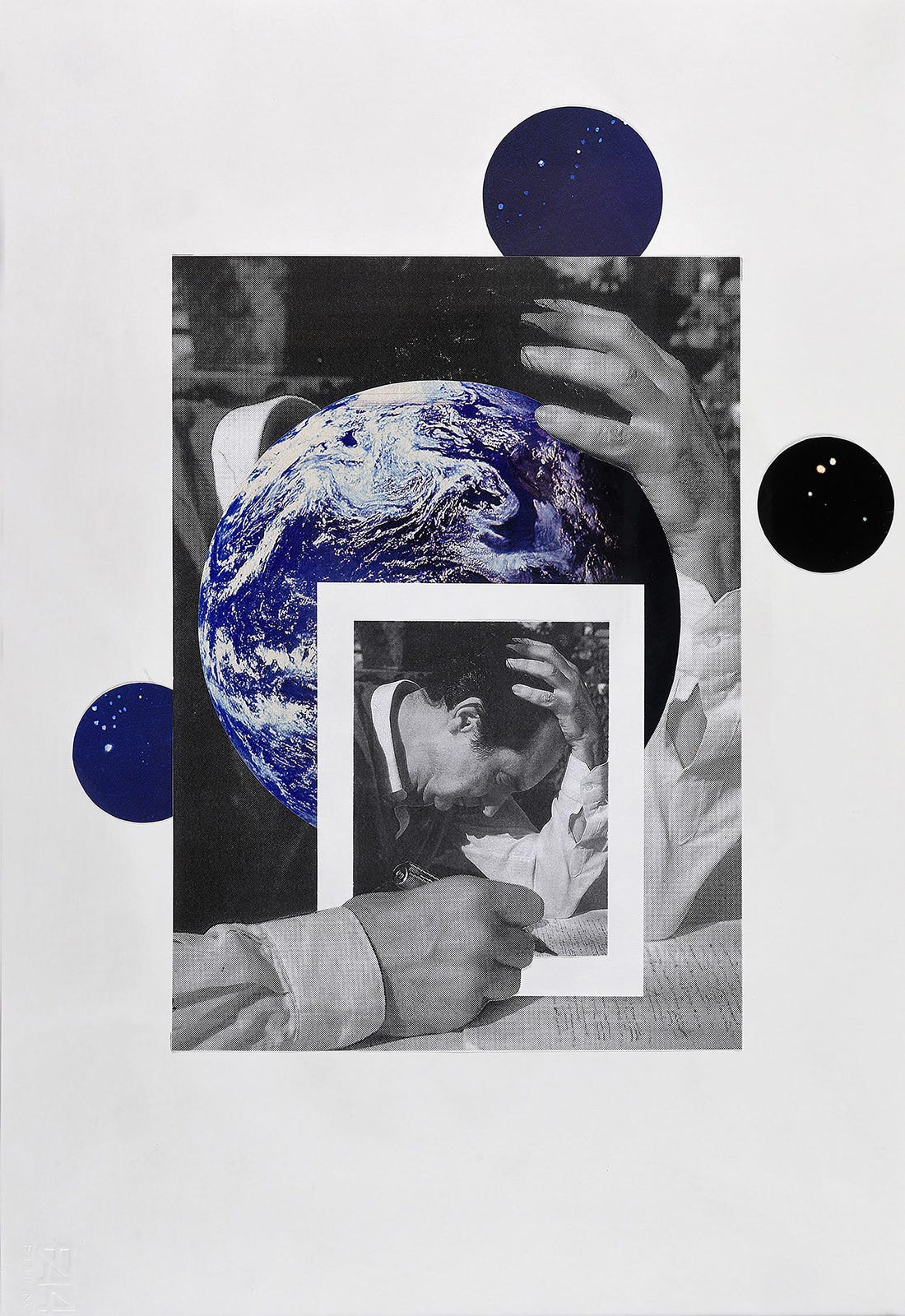 Giulio Paolini, Untitled, (collage on paper), 1996 [Portrait of Italo Calvino taken by Sebastião Salgado; reproduction from Album Calvino, Edited by Luca Baranelli and Ernesto Ferrero, Arnoldo Mondadori Editore, Milano, 1995), p. 260] [Private collection. © Giulio Paolini / Fondazione Giulio e Anna Paolini, Torino]