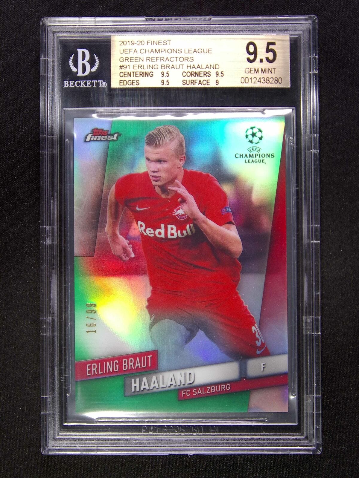 2019-20 Topps Finest UCL Erling Haaland Rookie RC Green Refractor BGS 9.5 /99 - Picture 1 of 2