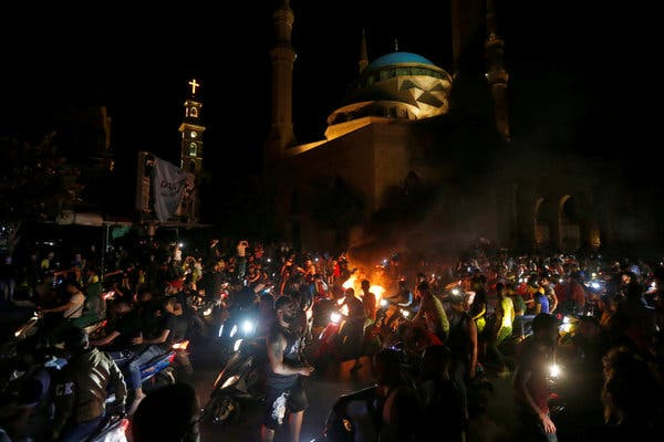 A protest in Beirut on Thursday against the fall of the Lebanese pound and mounting economic hardship.