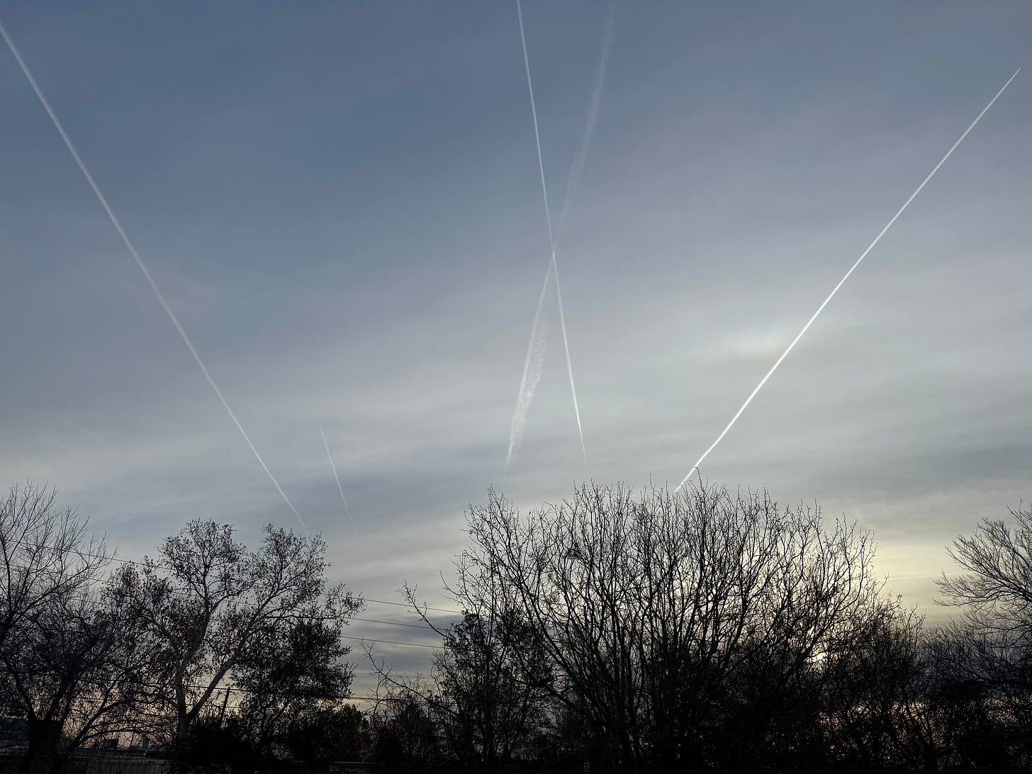 Contrails in winter sky