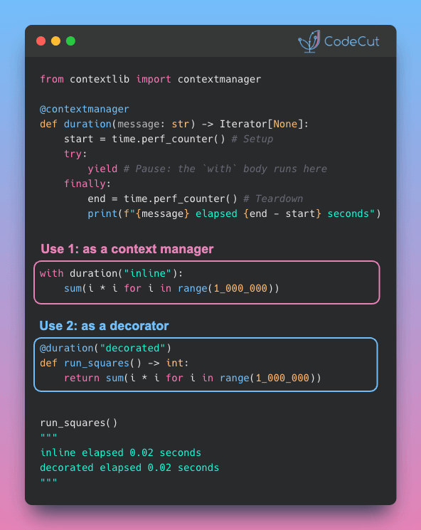 Code example: Python contextlib - Reuse Context Managers as Function Decorators