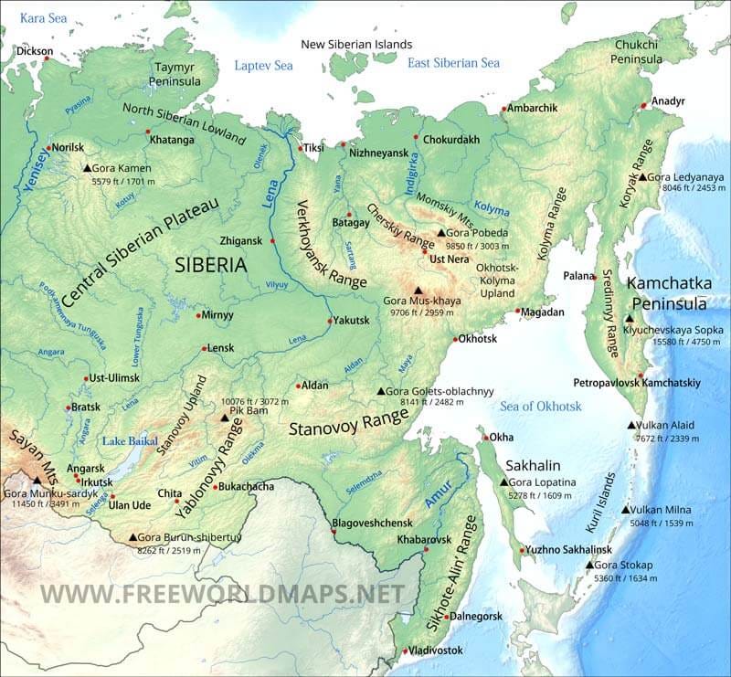 Eastern Russia map