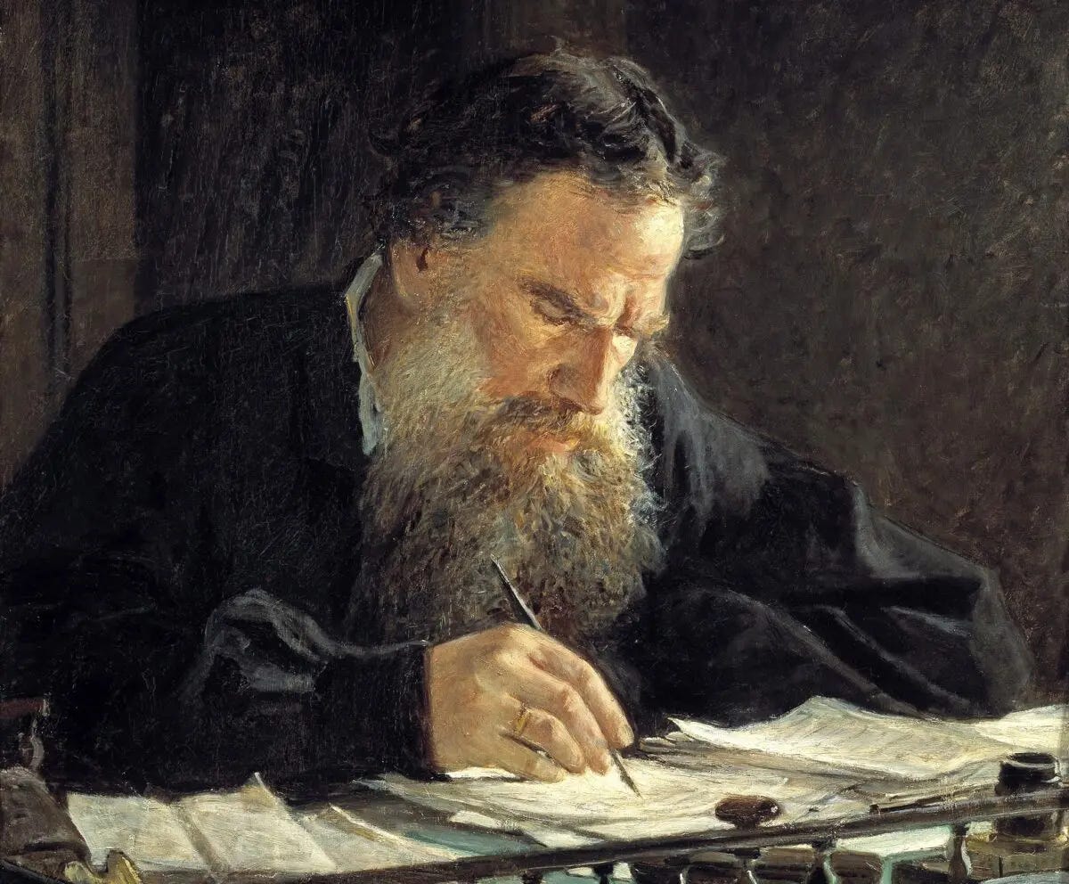 A close-up of the portrait of Leo Tolstoy, 1884, by Nikolai Ge. (Public Domain)