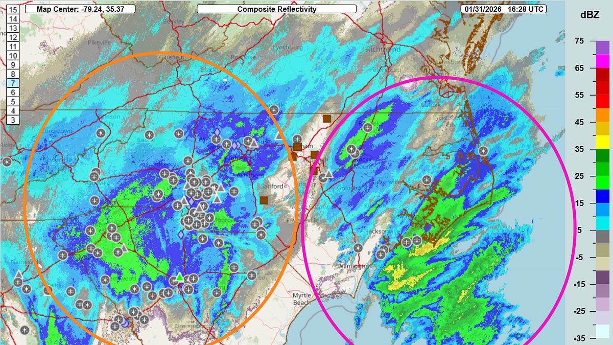 Major winter storm in progress for the Carolinas, while Arctic air ...