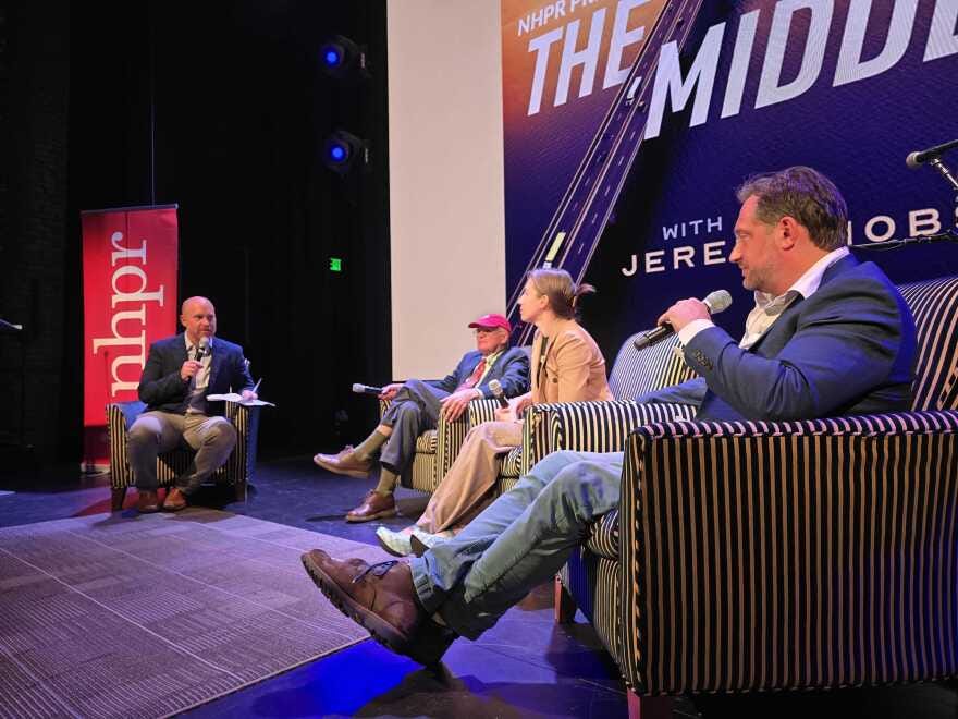 On Oct. 22, 2025 Jeremy Hobson of The Middle brought the show to the BNH Stage in Concord. Left to Right: Jeremy Hobson, Douglass Teschner, Anna Brown, and Nick Capodice.
