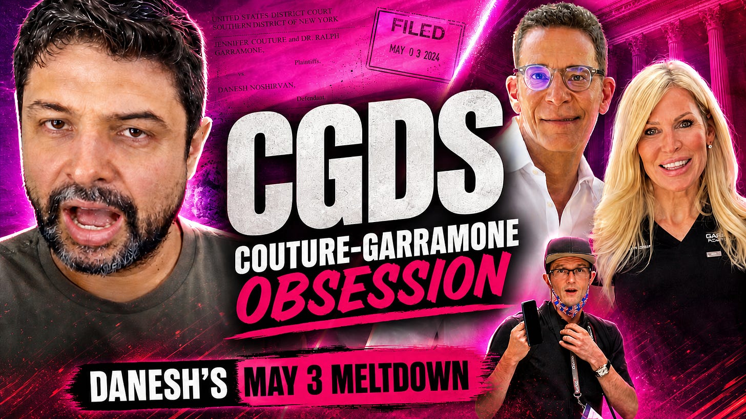 Deranged Danesh Noshirvan CGDS: May 3 livestream fuels sickness: - Couture-Garramone fixation, litigation theater, and TDS-style politics.