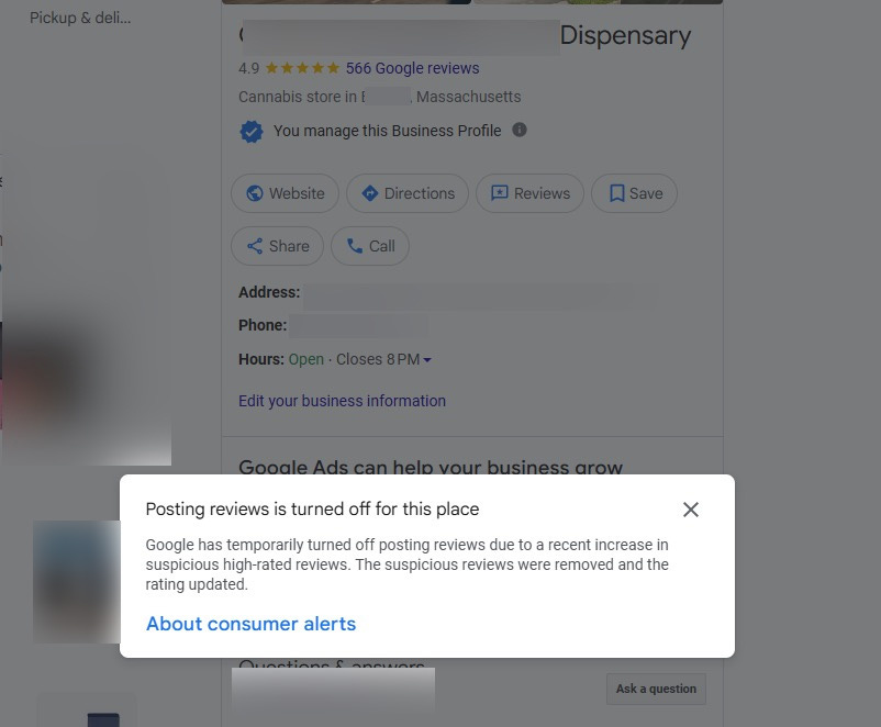 Aviso 2 de desactivación de reseñas de Google