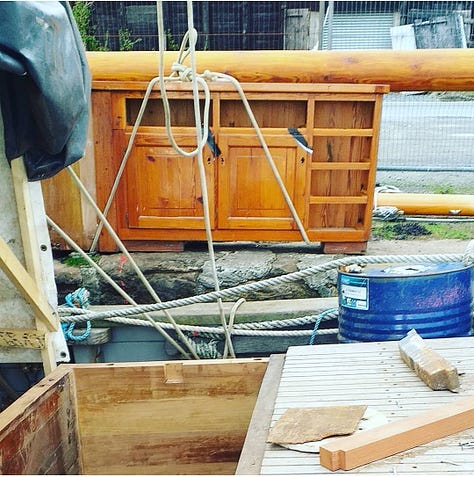 Boat refit, wooden boat building. Danish schooner. Northern Ireland boat building