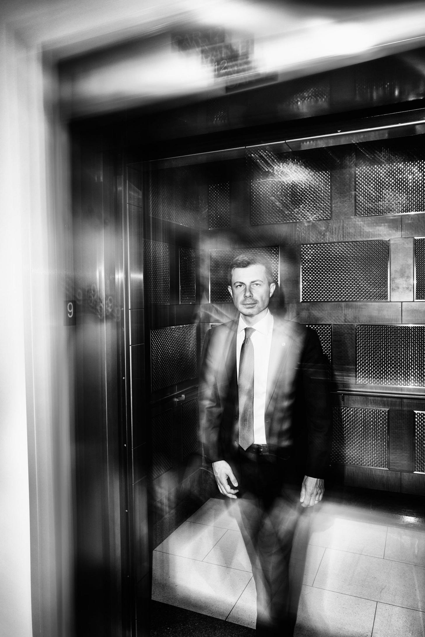 Pete Buttigieg leaving elevator