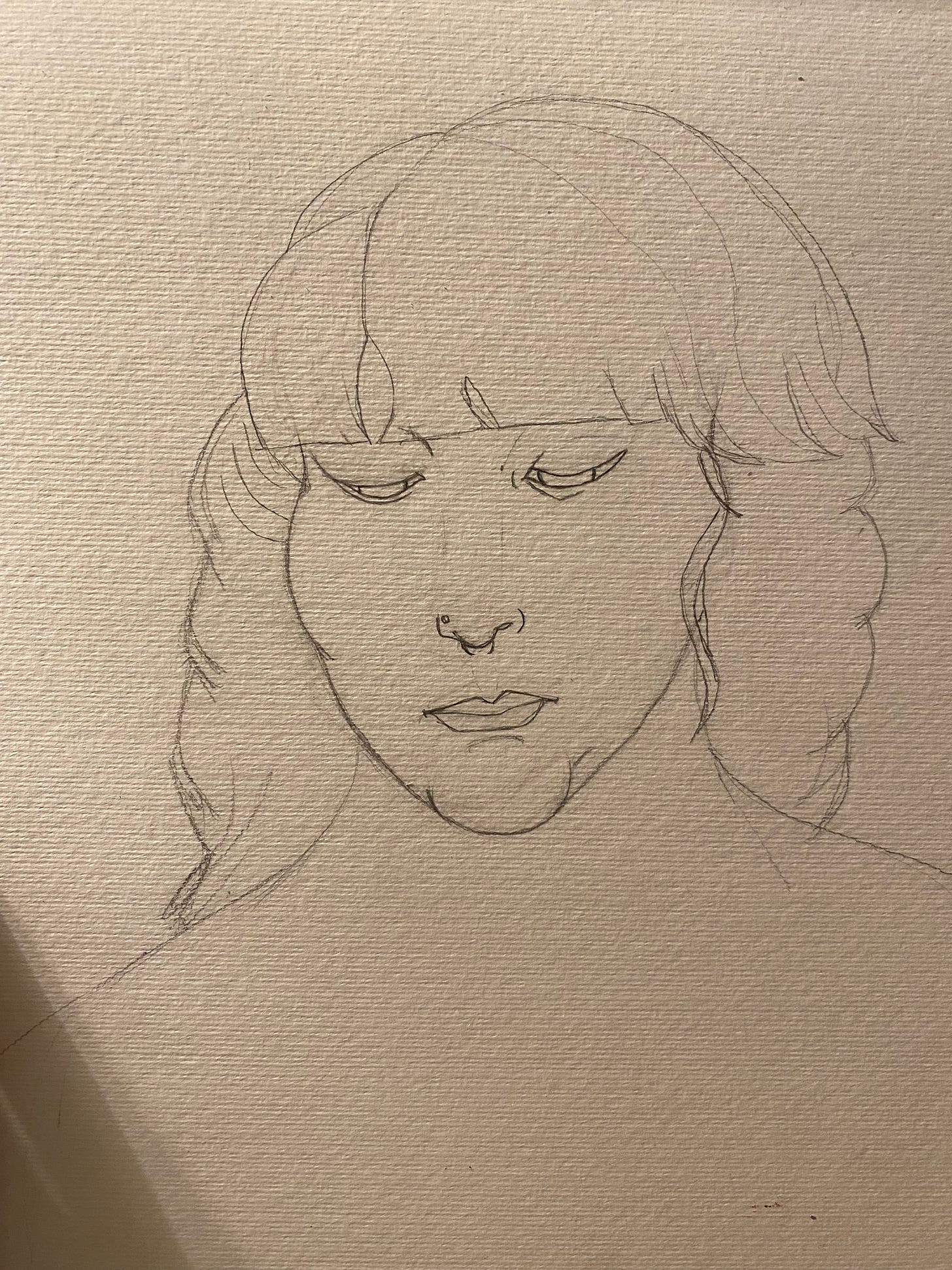 a pencil sketch of my likeness, my expression is downturned, crestfallen