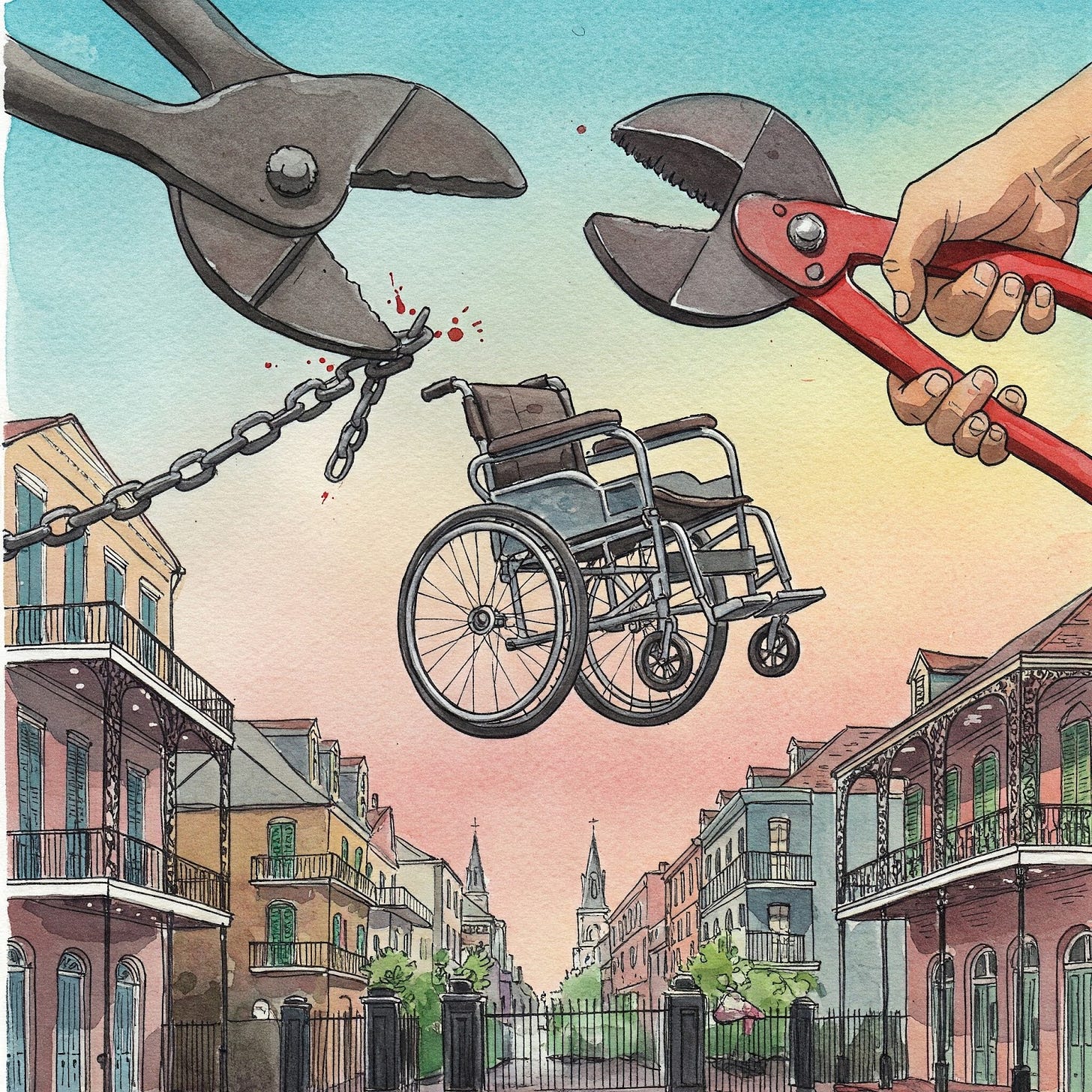 Giant bolt cutters who just freed a person from the chains of being in a wheel chair in NOLA Giant bolt cutters who just freed a person from the chains of being in a wheel chair in NOLA