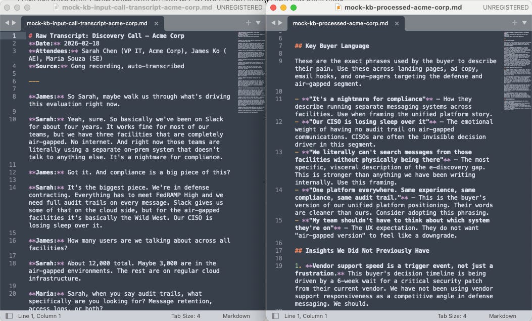Knowledge base raw input vs processed markdown