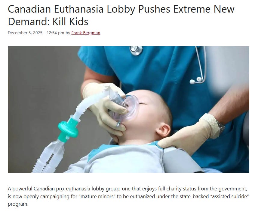 NEWS: Canadian Euthanasia Lobby Pushes Extreme New Demand: Kill Kids