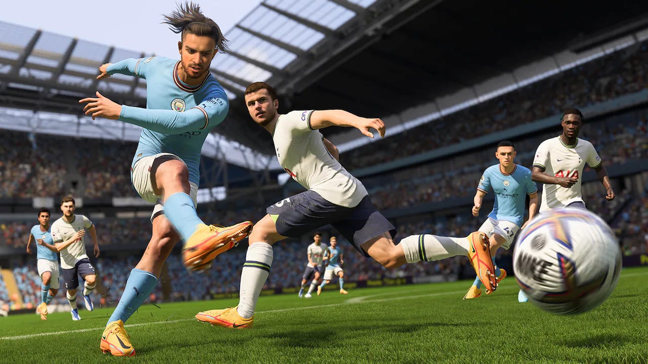 Jack Grealish taking a shot in FIFA 23 Jack Grealish taking a shot in FIFA 23