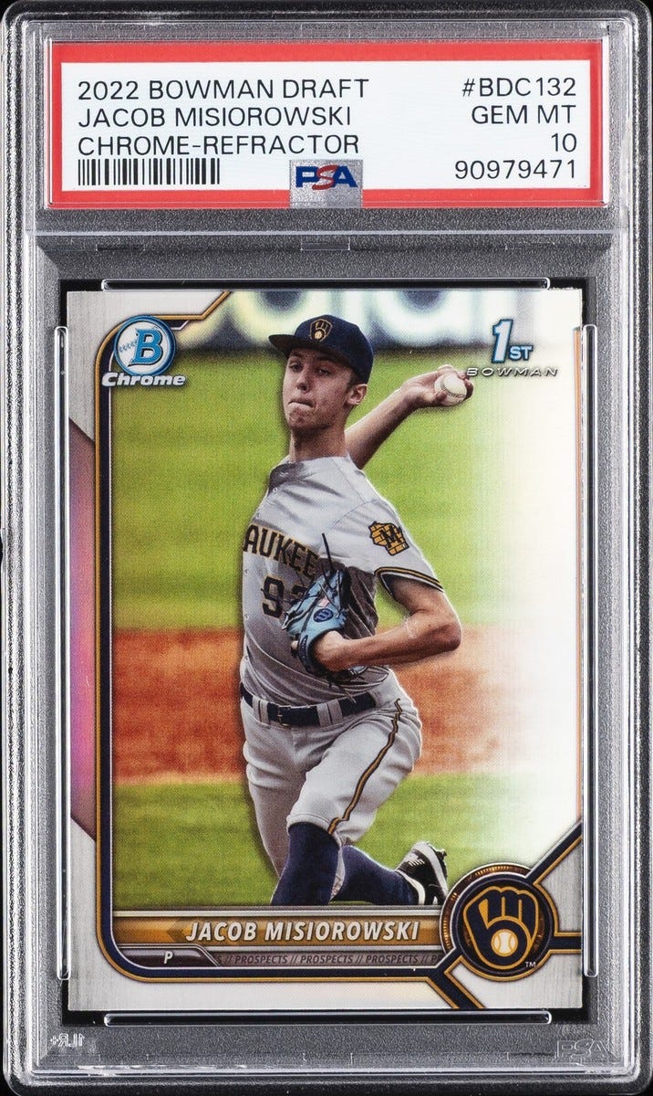 2022 BOWMAN DRAFT CHROME-REFRACTOR #BDC132 JACOB MISIOROWSKI PSA 10 2022 BOWMAN DRAFT CHROME-REFRACTOR #BDC132 JACOB MISIOROWSKI PSA 10