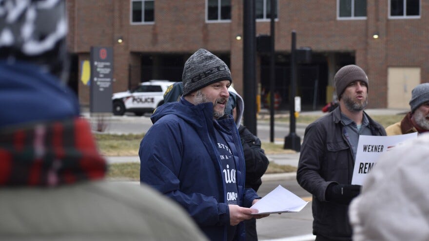 Rick Lucas, the president of the Ohio Nurse's Association led a picket outside Ohio State University's new Wexner Medical Center tower on its first day open on February 22, 2026. Over 100 people called on the university to remove Les Wexner's name from campus buildings amid scrutiny over the billionaire's ties to Jeffrey Epstein.