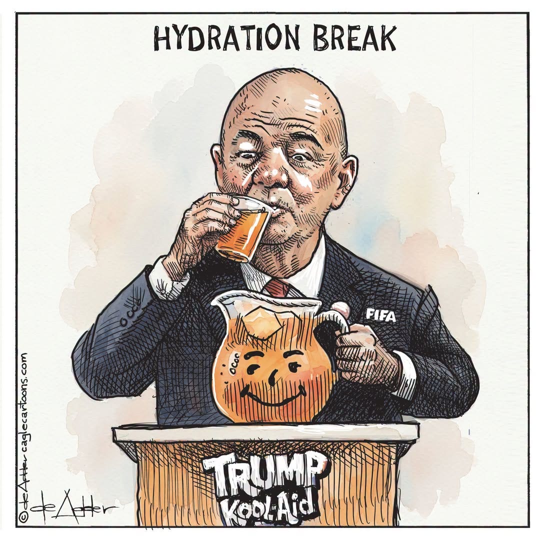 May be an image of text that says 'HYDRATION BREAK FIFA ocon ernan บ บ oFXHr Hr ۹+ TRUMP VodlAid'