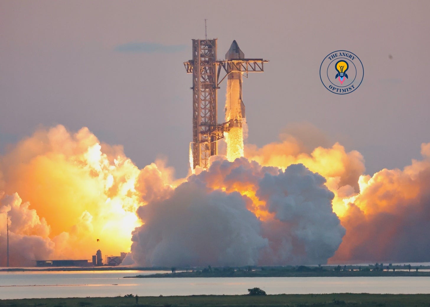 Starship lifts off from its launch site in Texas with clouds of fire around the launch tower Starship lifts off from its launch site in Texas with clouds of fire around the launch tower