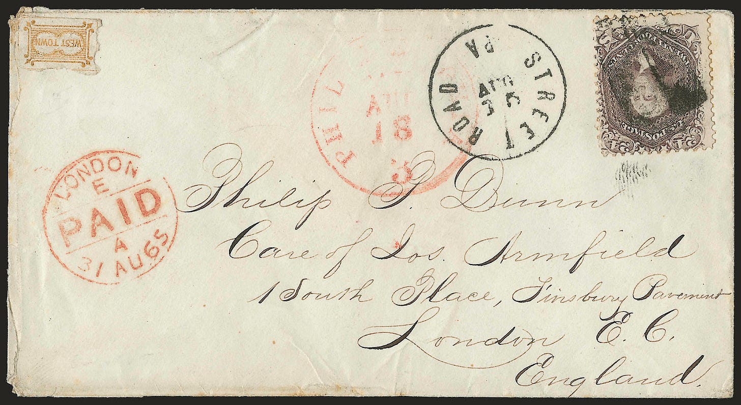 1865 cover from Westtown Boarding School to London