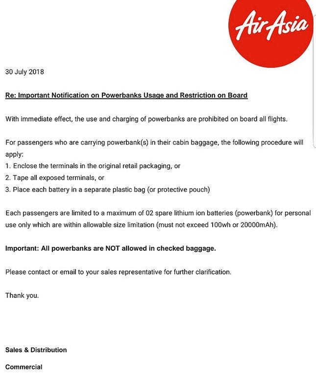 AirAsia powerbank memo