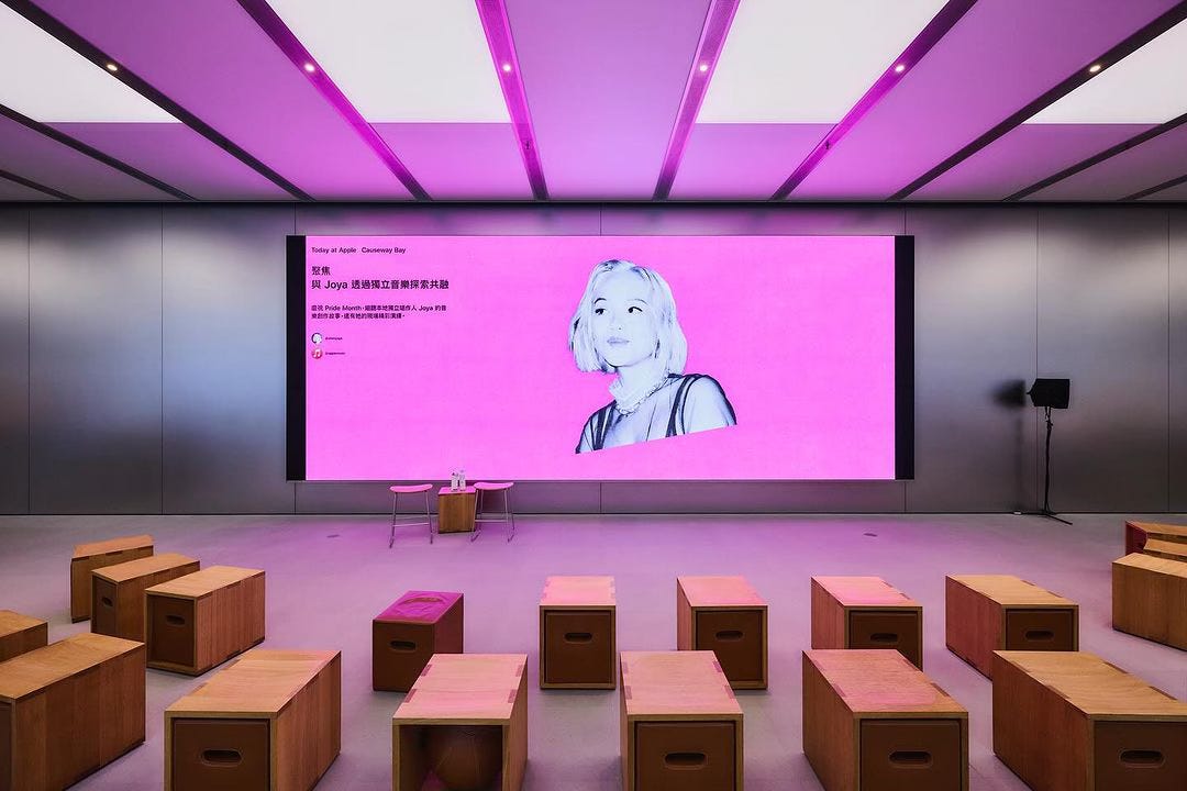 The video wall and Forum at Apple Causeway Bay.