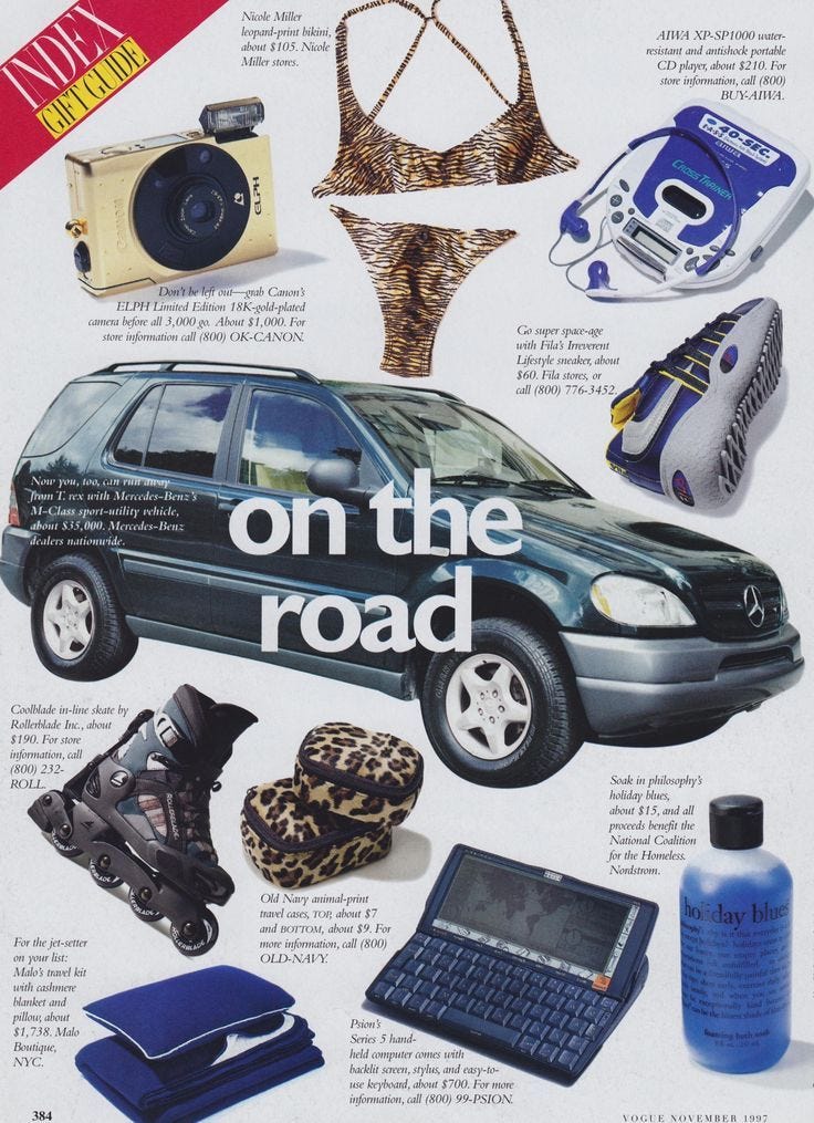 This may contain: an advertisement for a car that is on the road with various items in front of it