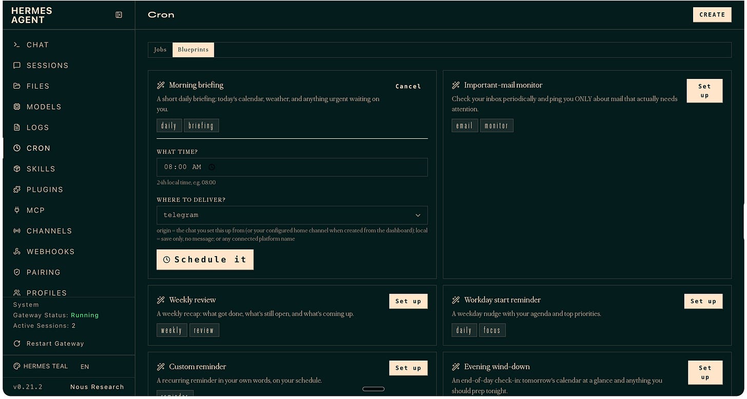 Hermes Morning briefing schedule with an 08:00 time and Telegram delivery Hermes Morning briefing schedule with an 08:00 time and Telegram delivery