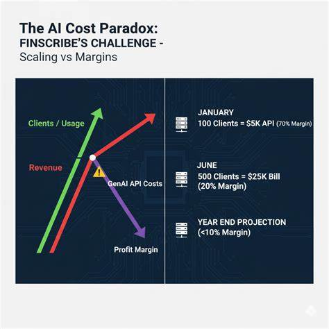 Chart showing AI usage and revenue increasing while profit margins decline due to rising GenAI API costs and usage-based pricing.